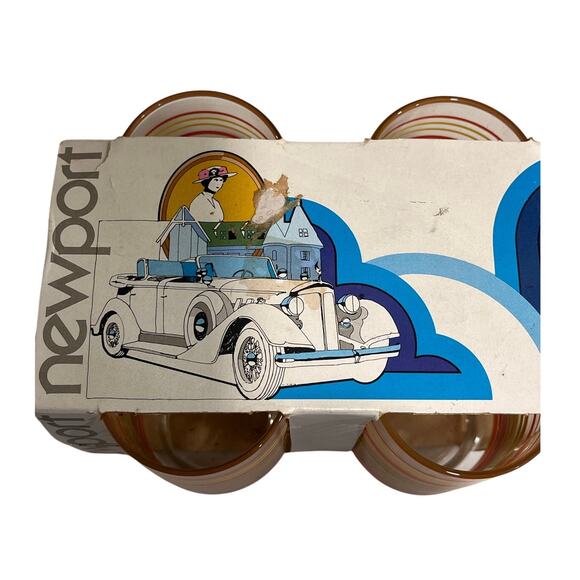 Anchor Hocking Newport Striped Juice Glasses Set of 4 – 7 oz Vintage w/ Box - Picture 5 of 8